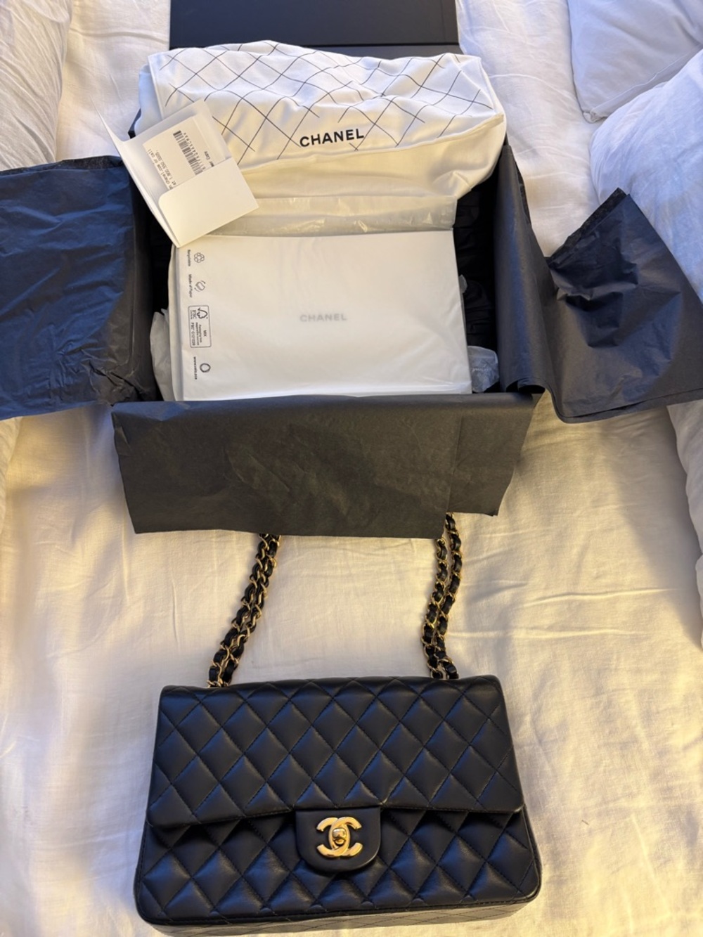 CHANEL Black Quilted Leather Shoulder Bag with Gold-Tone Hardware